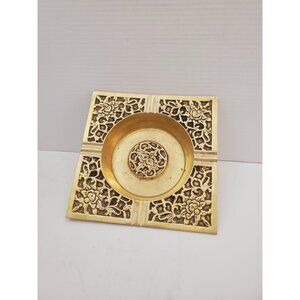 Vintage Solid Brass Square Ashtray Ornate Brass Tobacco Vintage Ornate Brass